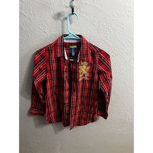 Green dog  Girls Size 7X  Red Plaid Button-Up‎ Shirt Cotton